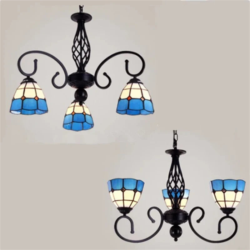 Afralia™ Tiffany Chandeliers: Stained Glass Mediterranean Style Hanging Lamp for Home Lighting