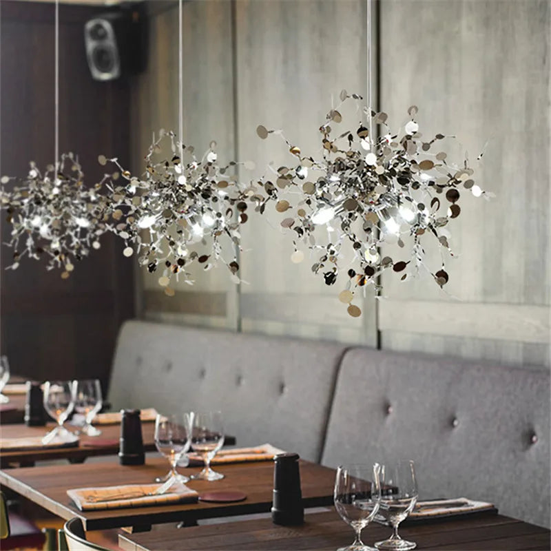 Afralia™ Chrome Leaf Chandelier: Nordic Stainless Steel Ceiling Light