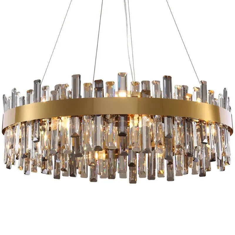 Afralia™ Smoke Grey Crystal LED Chandelier: Modern Home Decor Hanging Light Fixture for Living Room, Dining Room