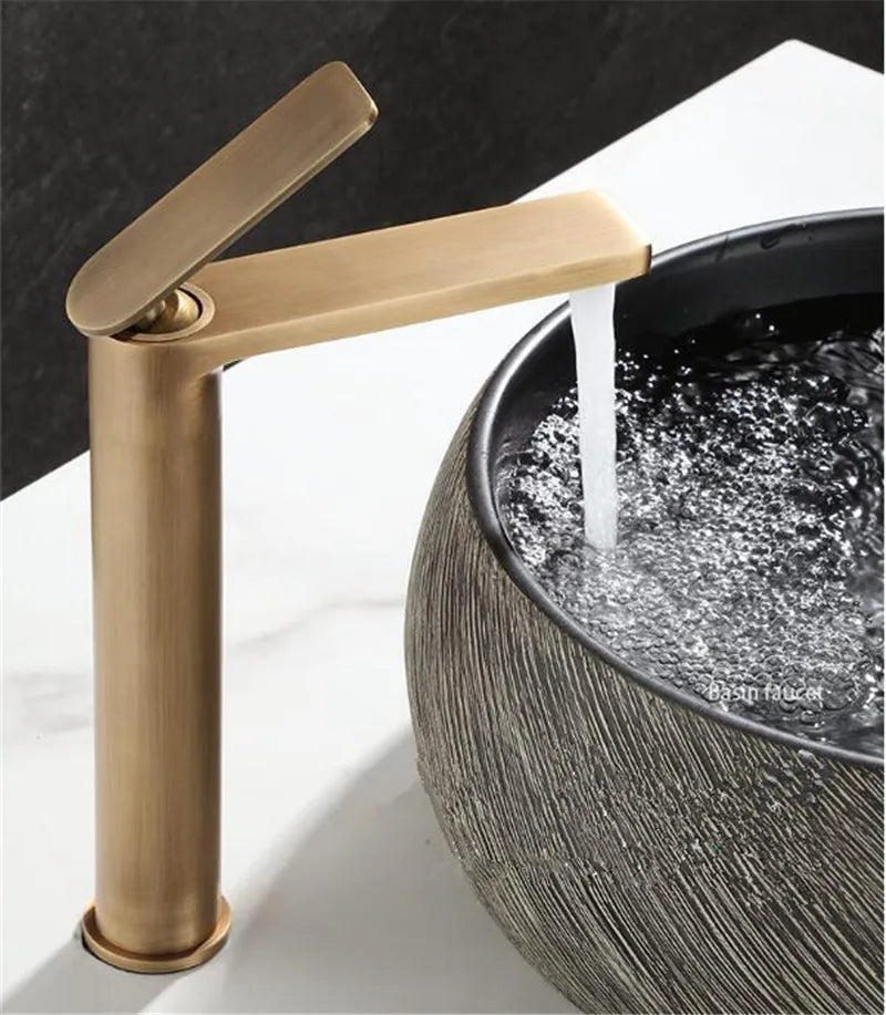 Afralia™ Antique Bronze Basin Faucet Deck Mounted Hot & Cold Brass Bathroom Sink Mixer Tap