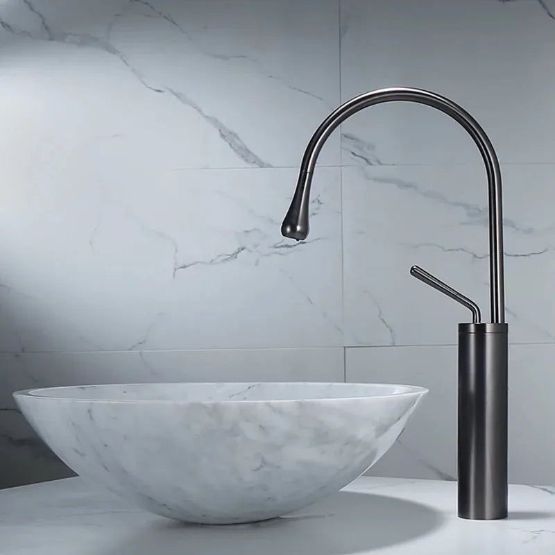 Afralia™ Gun Grey Brass Basin Faucet Hot Cold Kitchen Sink Water Crane Swivel