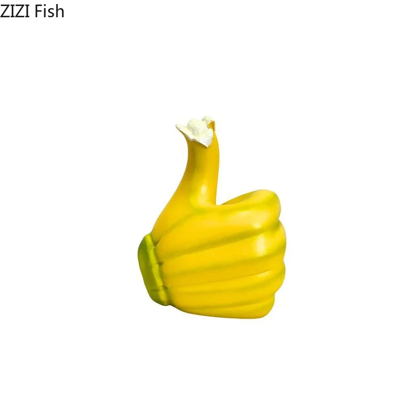Afralia™ Banana Fist Thumbs-up Resin Statue Desk Ornament for Room Decor