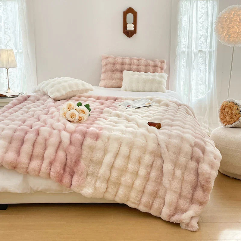 Afralia™ Gradient Pink Double Layer Faux Fur Winter Blanket