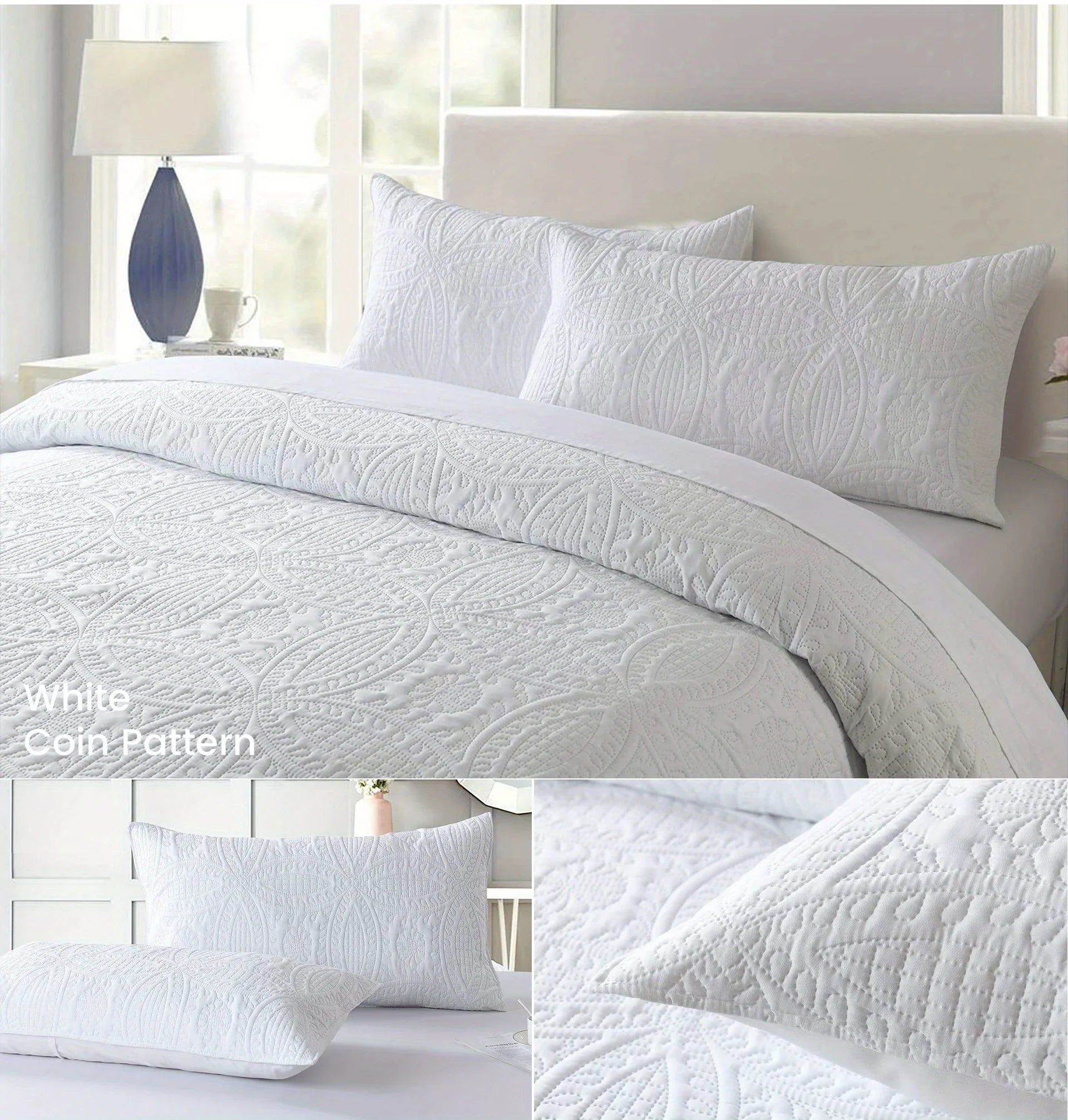 Afralia™ Coin Pattern Quilt Bedding Set with Pillow Shams