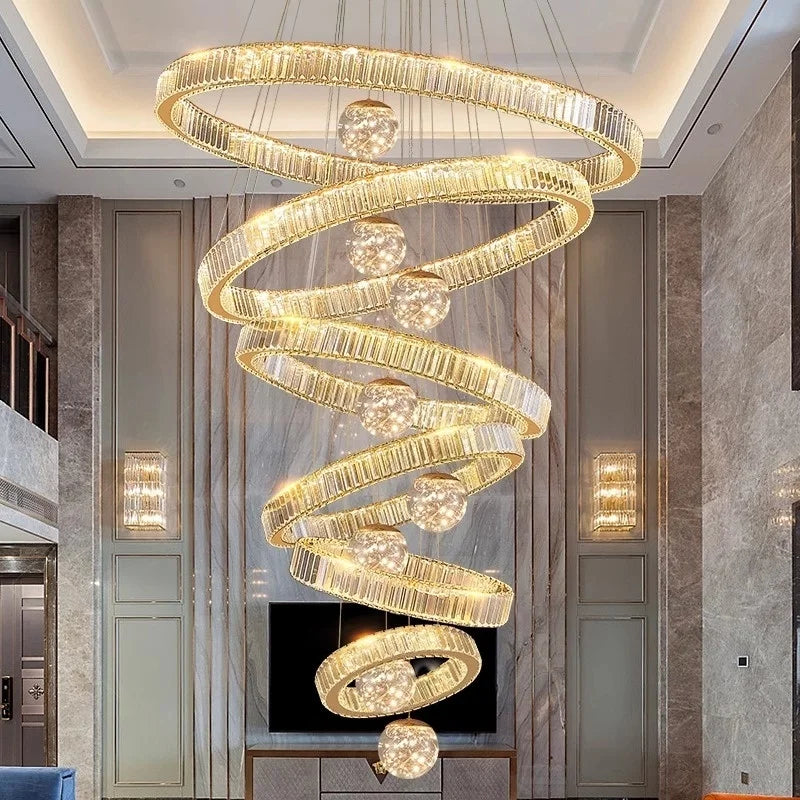 Afralia™ Crystal Chandelier LED Duplex Building High-End Luxury Large Chandelier
