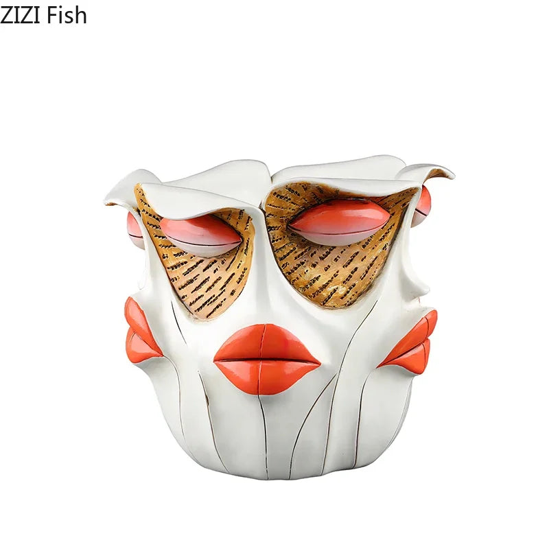 Afralia™ Red Lips Face Vase Artificial Flower Arrangement Desk Decoration