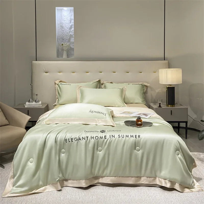 Afralia™ Ice Silk Embroidered Quilt Set: Luxury European Style, Cooling Comforter