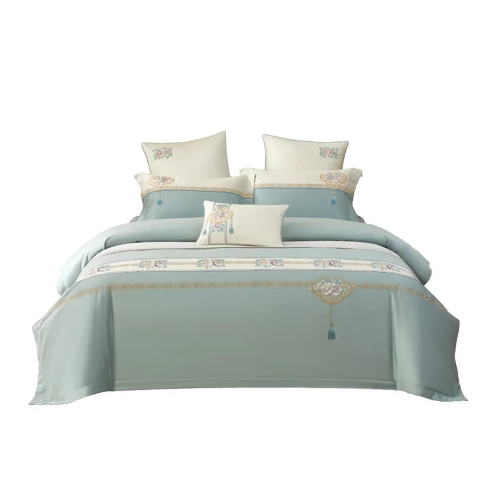 Afralia™ Pink Satin Jacquard Lotus Duvet Set 4Pcs Queen King Bedlinens