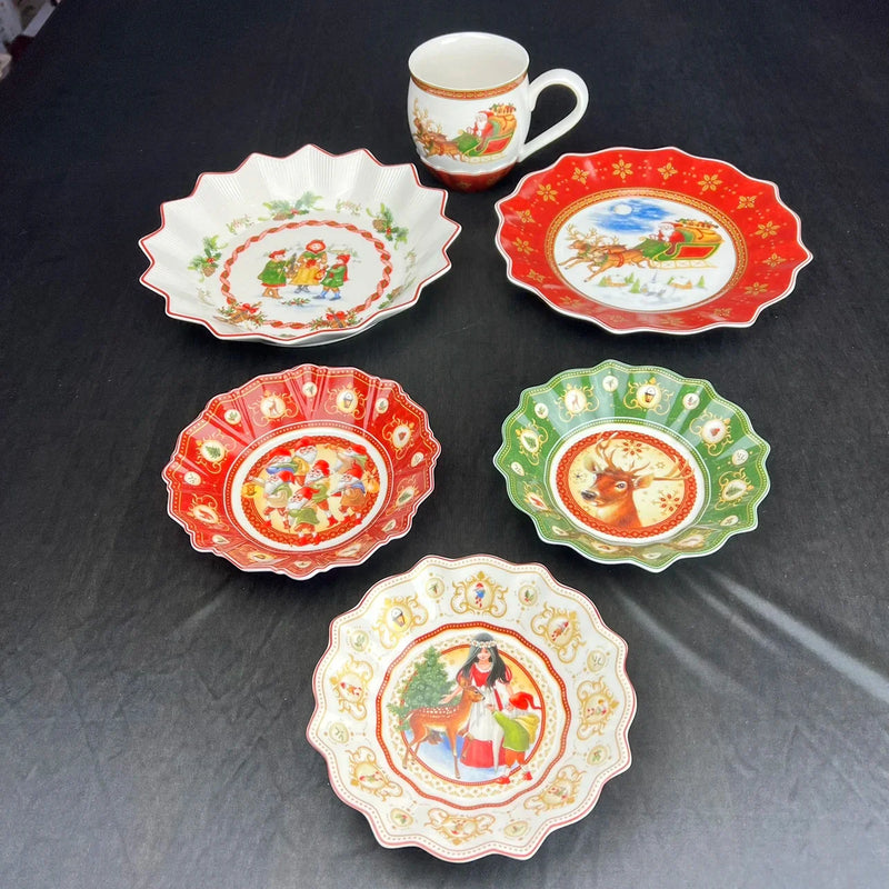 Afralia™ Christmas Dinnerware Set: Plates, Tray, Mugs, Bowls, and Dishes