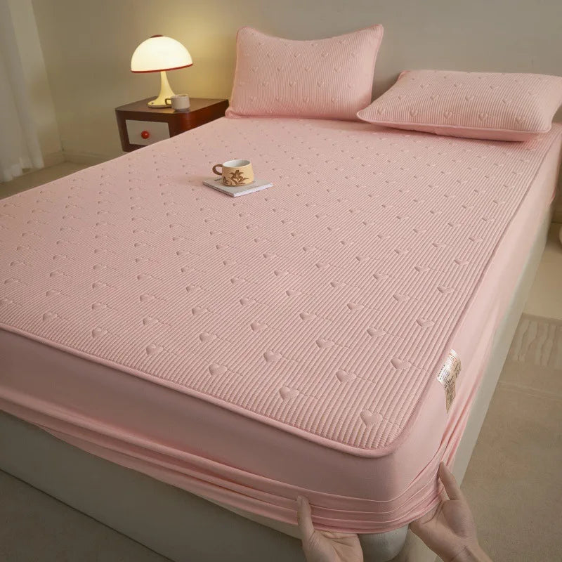 Afralia™ Love Pattern Cotton Fitted Sheet Single - Anti-Slip, Dustproof & Luxury