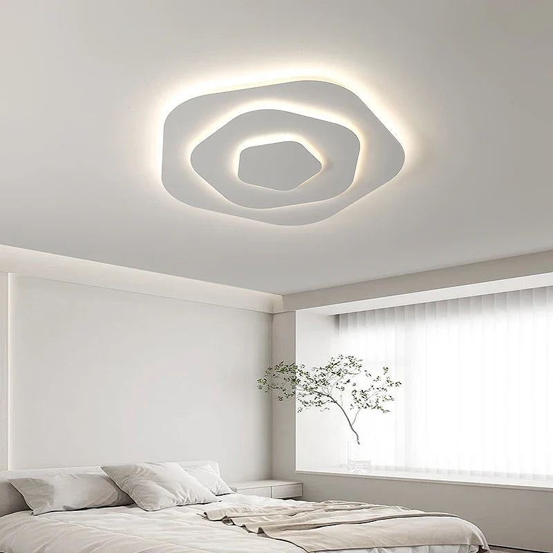 Afralia™ Geometric Minimalist Modern White LED Ceiling Chandelier Smart Light