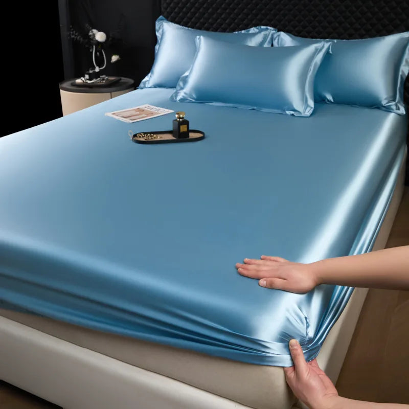 Afralia™ 100% Mulberry Silk Fitted Sheet Set with Pillowcase - Luxury Solid Color Silk Bed Linen