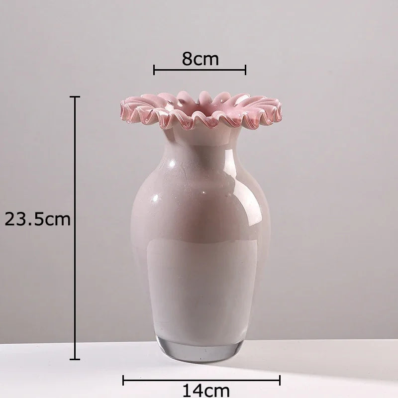 Afralia Pink Flower Edge Glass Vase: Desk Hydroponics Plant Pot for Floral Arrangement
