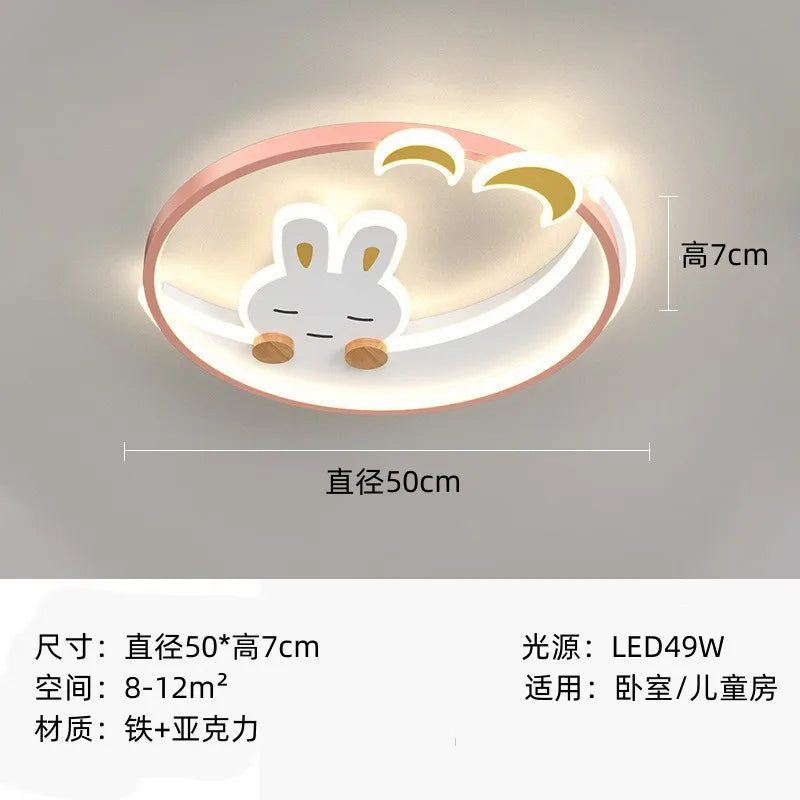 Afralia™ Kids Crescent Moon Rabbit Ceiling Chandelier LED Bedroom Light