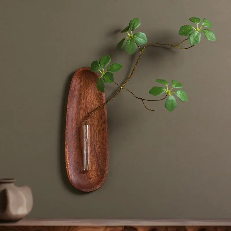 Afralia™ Wooden Wall-Mounted Flower Vase | Geometric Walnut Hydroponic Decor
