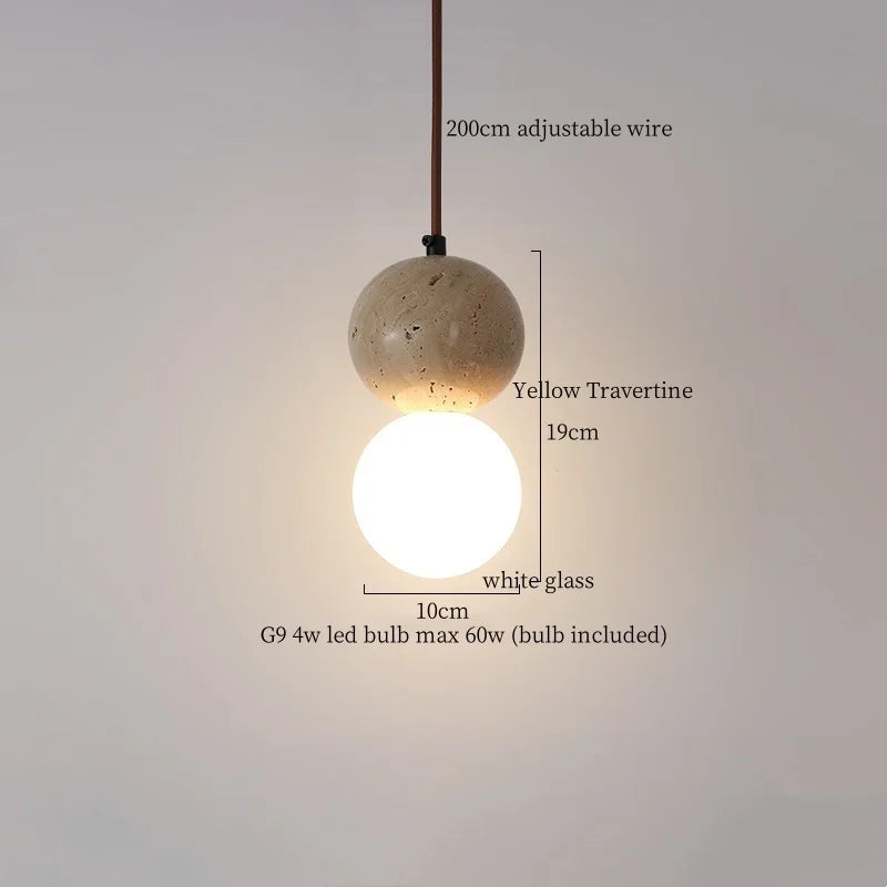 Afralia™ Wood Stone LED Pendant Light Yellow Travertine Modern Luminaria