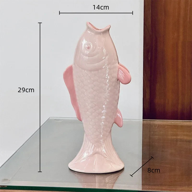 Afralia™ Pink Carp Vase: Simulated Fish Statue, Flower Arrangement Accessory