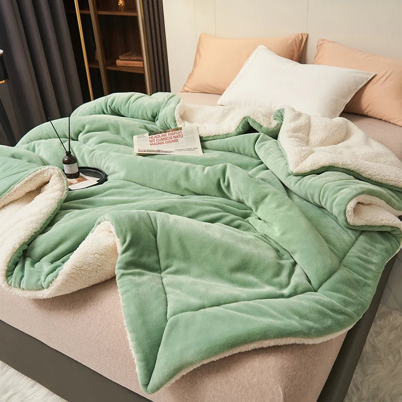 Afralia™ Warm Lamb Fleece Double Layer Blanket - Thick Milk Velvet Quilt