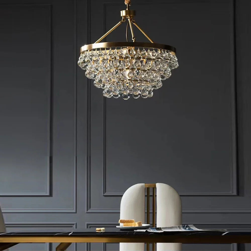 Afralia™ Crystal Bead Ceiling Pendant Lights - Retro Luxury Gold Home Decor Lighting