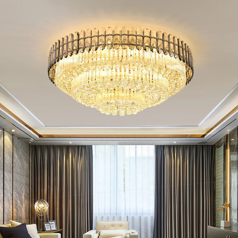 Afralia™ Amber Crystal Round Chandelier: Nordic Large Multiple Tier Ceiling Light for Living Room