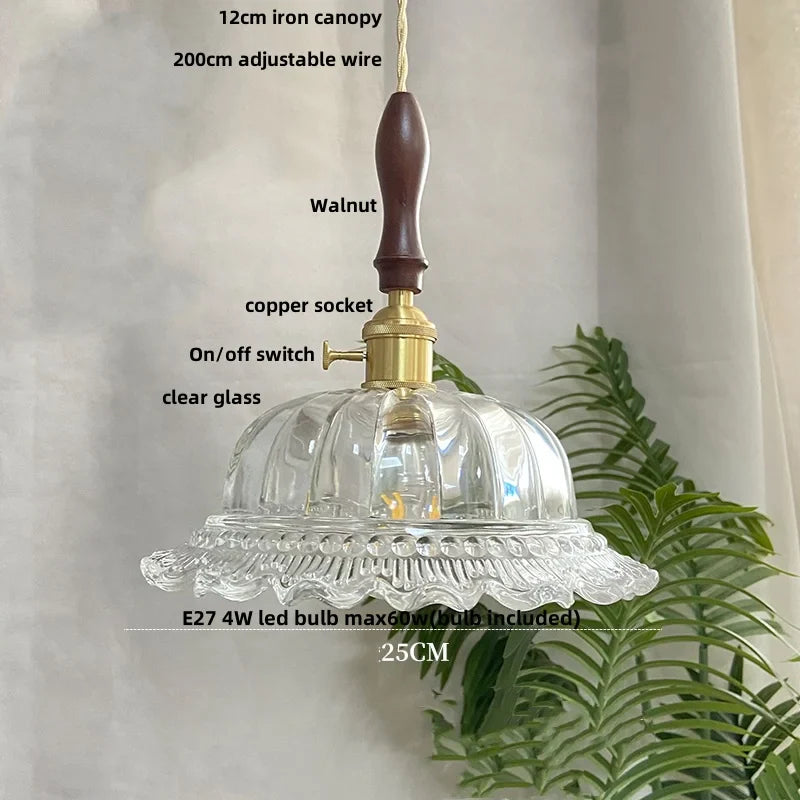 Afralia™ Walnut Flower Glass LED Pendant Chandelier Modern Nordic Hang Lamp