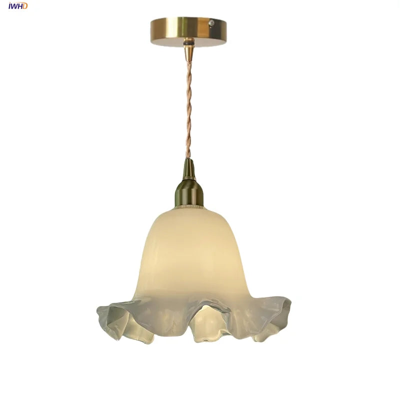 Afralia™ White Flower Glass LED Pendant Light - Nordic Modern Dining Room Hanging Fixture