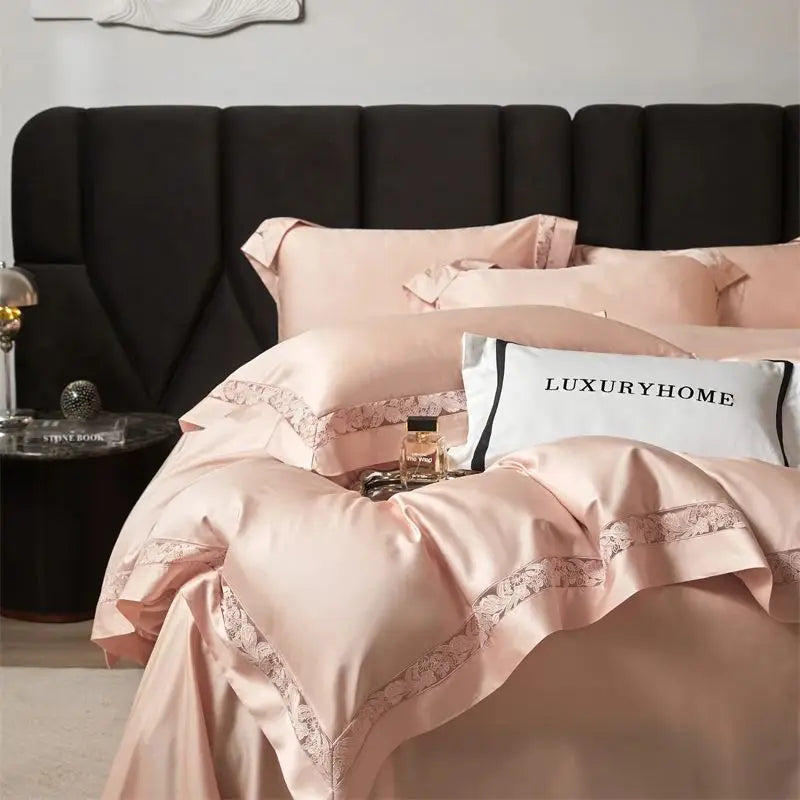 Afralia™ Soft Silky Lyocell Cotton Bedding Set with Hollow Lace Wide Edge