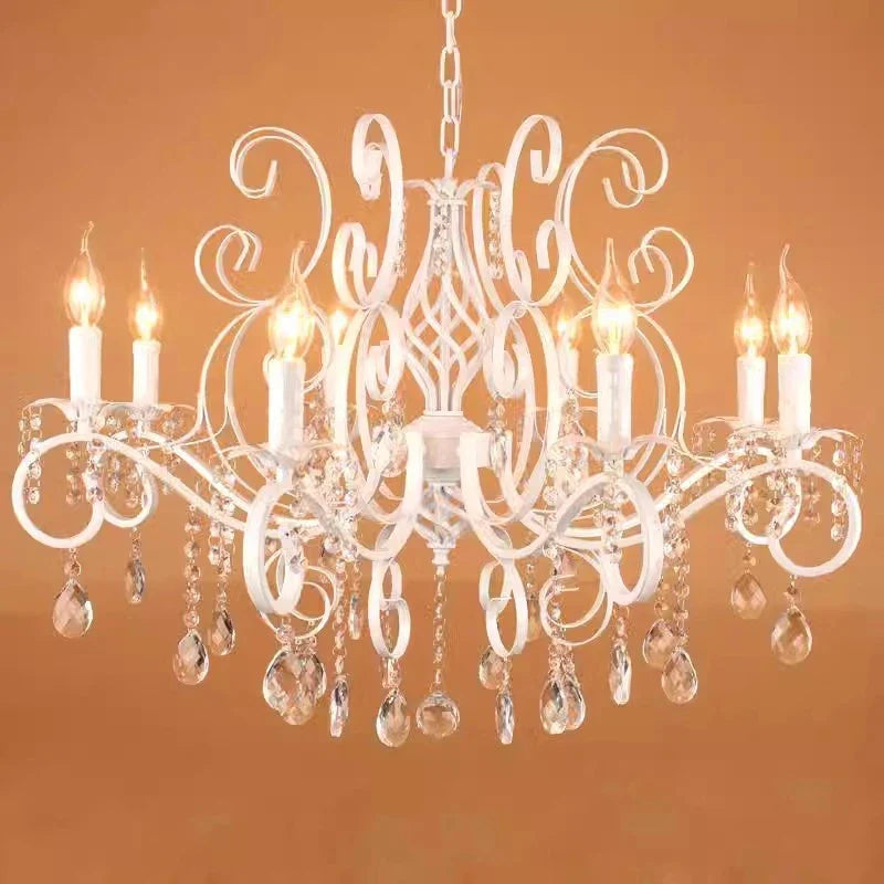 Afralia™ White Iron Chandeliers with Crystal Pendants - Classic Vintage Design for Elegant Spaces