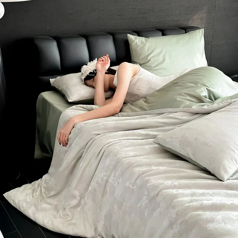 Afralia™ 100% Cotton Jacquard Bedding Set Double King Size Bedroom Decor