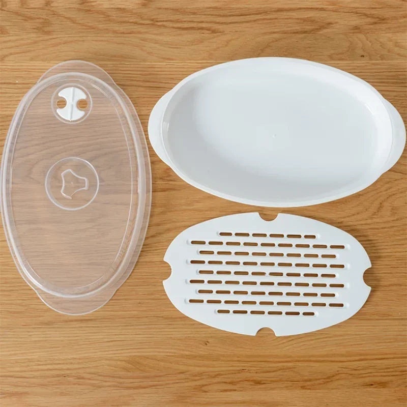 Afralia™ Round Plastic Steamer with Cover, Large Microwave Fish Plate, Steamer Set