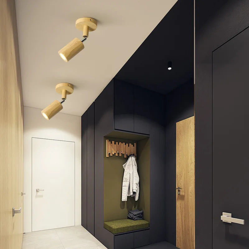 Afralia™ Modern Nordic Log Wood LED Ceiling Spotlight for Living Room Hallway