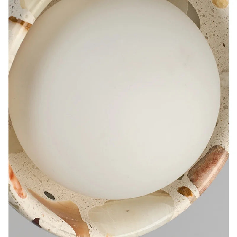 Afralia™ Terrazzo Stone Glass Pendant Light Fixture Wood Knob Switch LED Hang Lamp