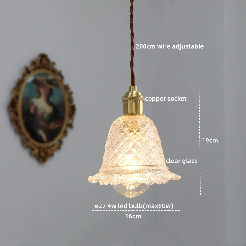 Afralia™ Copper Glass Chandelier LED Pendant Lights for Dining Room Bedroom Bar