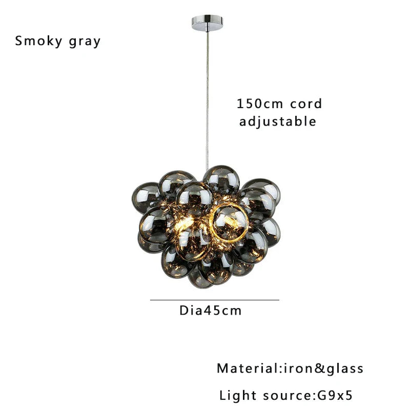 Afralia™ Smoky Gray Grape Glass Chandelier - Modern Dining Room Decor