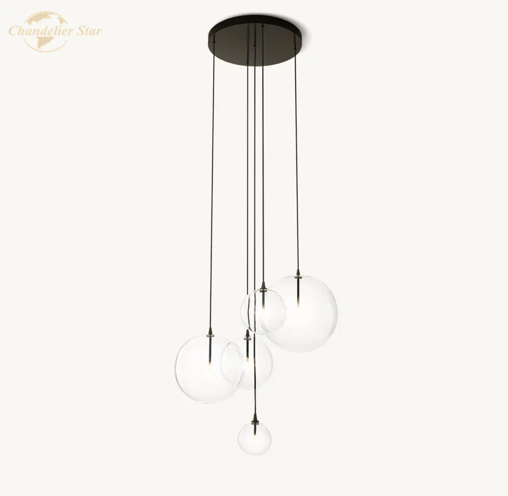 Afralia™ Clear Glass Globe Cluster Chandeliers Pendant Lights for Living Room and Staircase