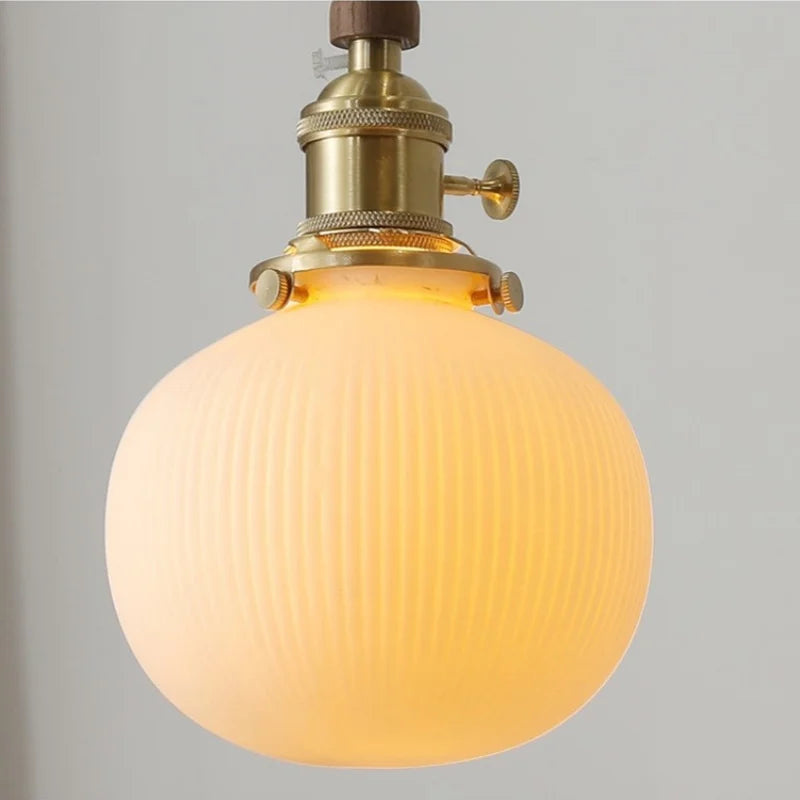 Afralia™ Ceramic LED Pendant Lamp, Walnut Wood Nordic Hanging Light Fixtures