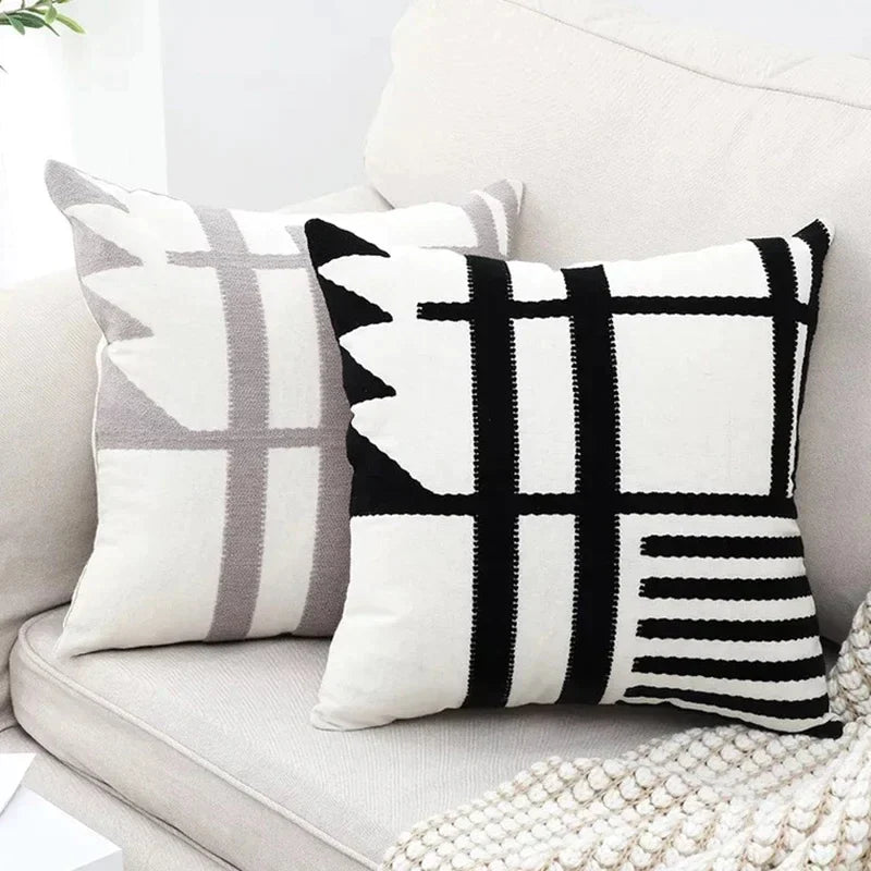 Afralia™ Embroidered Burlap Cushion Cover | Black White Gray Pillow Cover 45x45cm