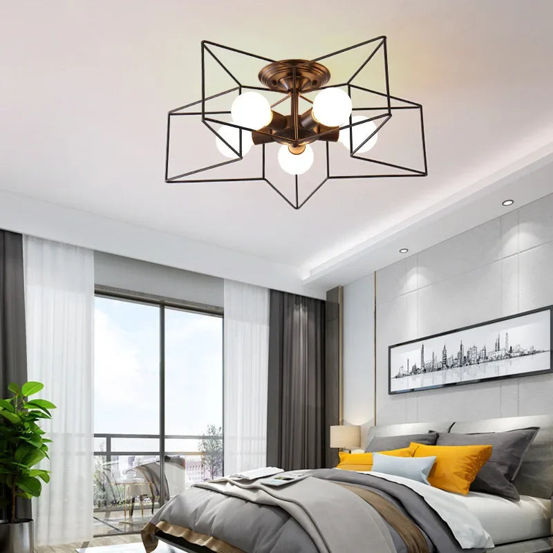 Afralia™ Creative Star LED Ceiling Chandelier - Brushed Antique Gold Living Bedroom Lamp