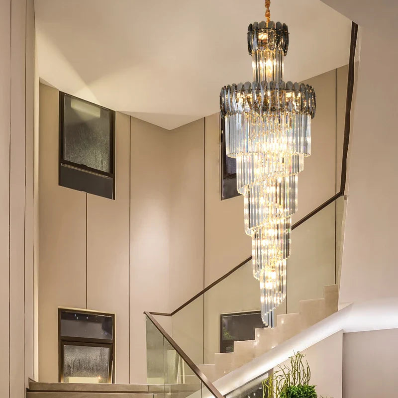 Afralia™ Crystal Luxury Chandelier: Designer Post-modern Duplex Living Room Long Chandelier