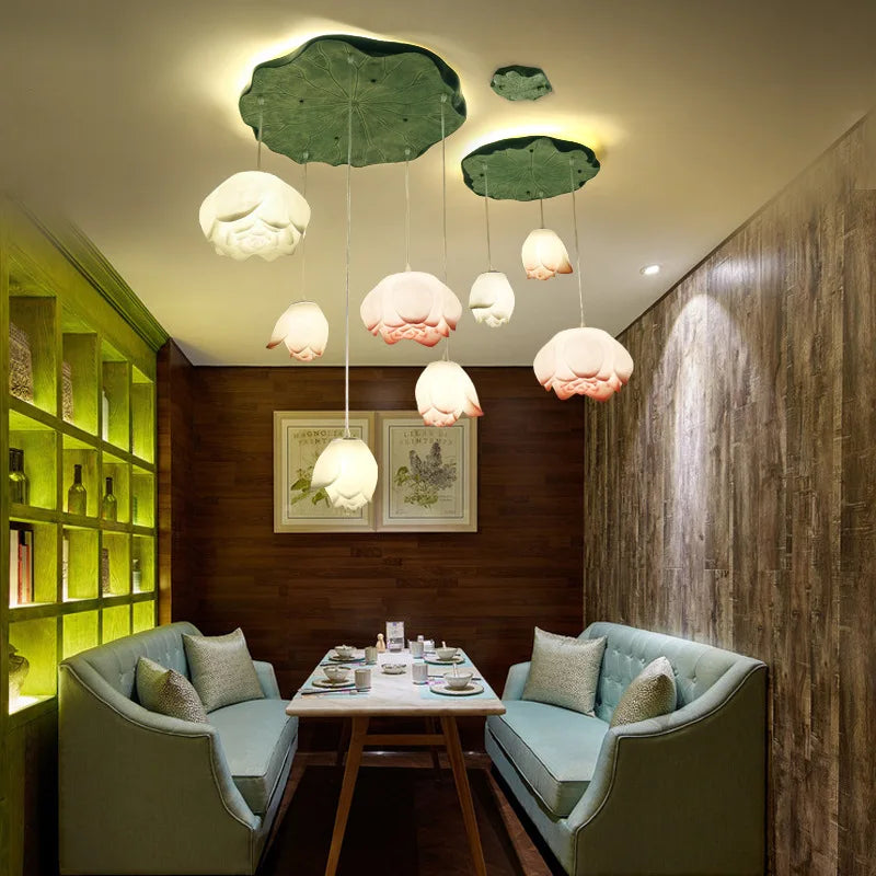 Afralia™ Lotus Glass Pendant Lamp: Elegant Pink Lotus Lighting for Home Decor