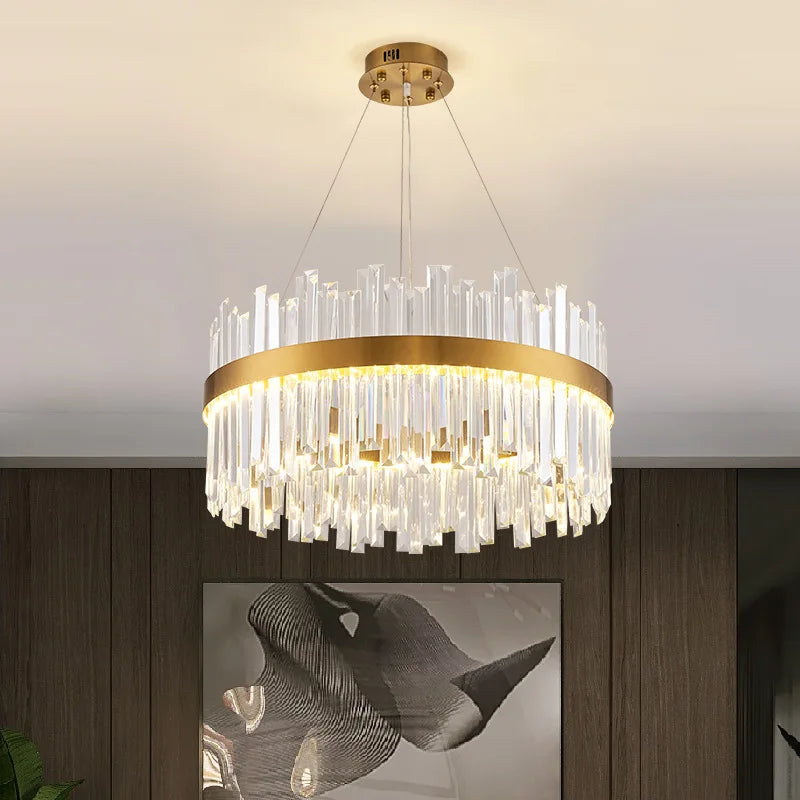 Afralia™ Gold Crystal Ceiling Chandelier | Luxury Indoor Lighting for Living & Dining Room