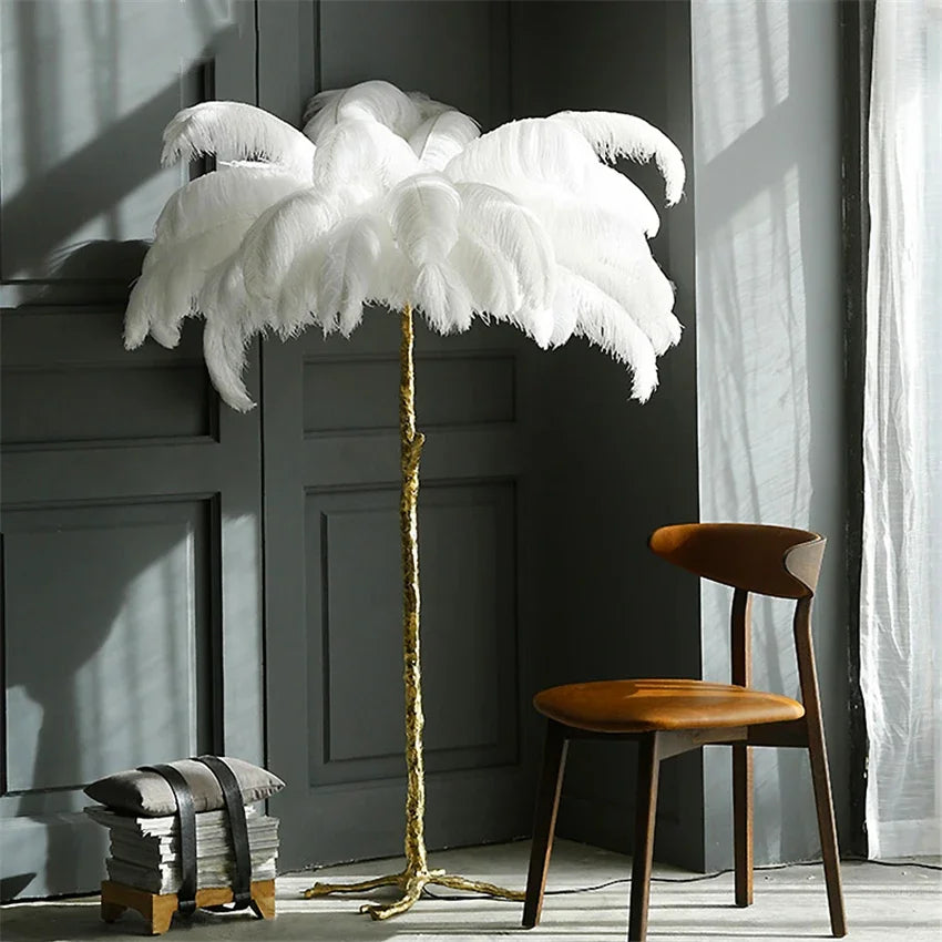 Afralia™ Modern LED Ostrich Hair Floor Lamp for Hotel Living Room Lighting