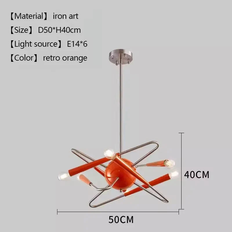 Afralia™ Orange Sputnik Chandelier: Mid Century LED Lighting for Villa, Dining Room, Bedroom