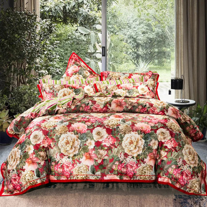 Afralia™ Vintage Floral Jacquard Cotton Wedding Bedding Set with Duvet Cover, Sheet, Pillowcases