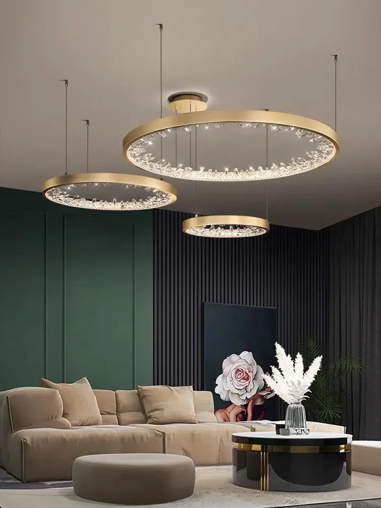 Afralia™ Luxury Crystal Circle Rings Ceiling Chandelier for Living Room and Bedroom