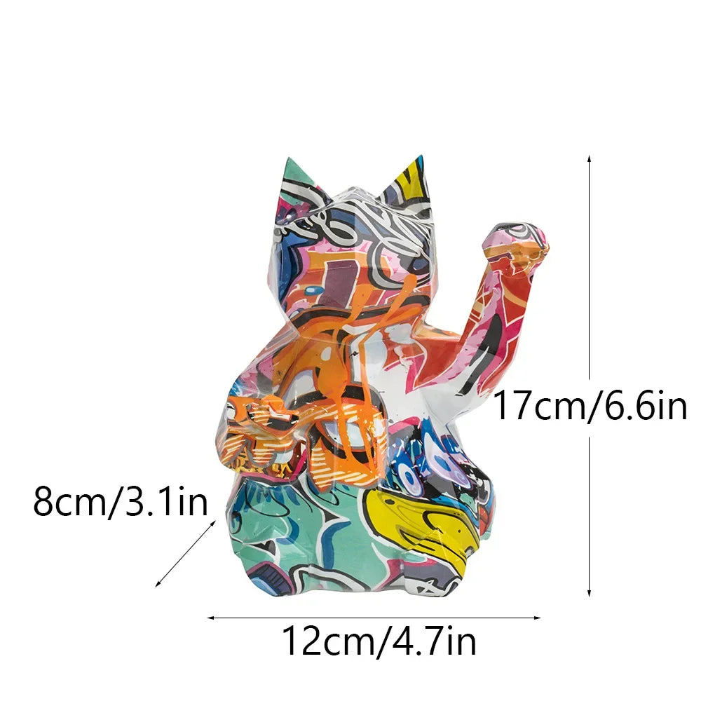 Nordic Geometric Lucky Cat Sculpture by Afralia™ - TV Home Decor Animal Statue