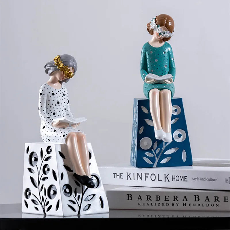 Afralia™ Nordic Cute Girl Resin Ornaments, Home Decor Crafts, Desk Figurines, Bookcase Gifts