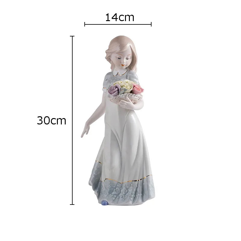 Afralia™ European Girl Ceramic Statue Decor - Modern Porcelain Figure Sculpture