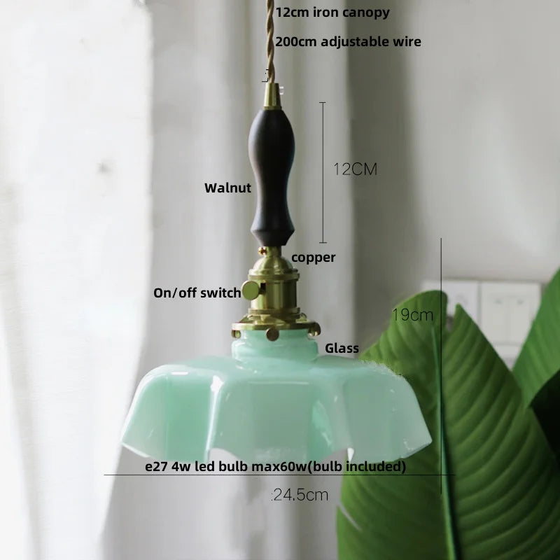 Afralia™ Green Flower Glass Pendant Light for Kitchen Bar Restaurant, Modern Wire Adjustable Hanging Lamp