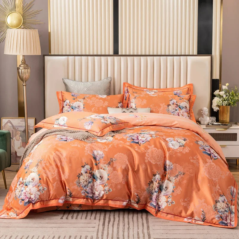 Afralia™ Vintage Floral Jacquard Cotton Wedding Bedding Set with Duvet Cover, Sheet, Pillowcases